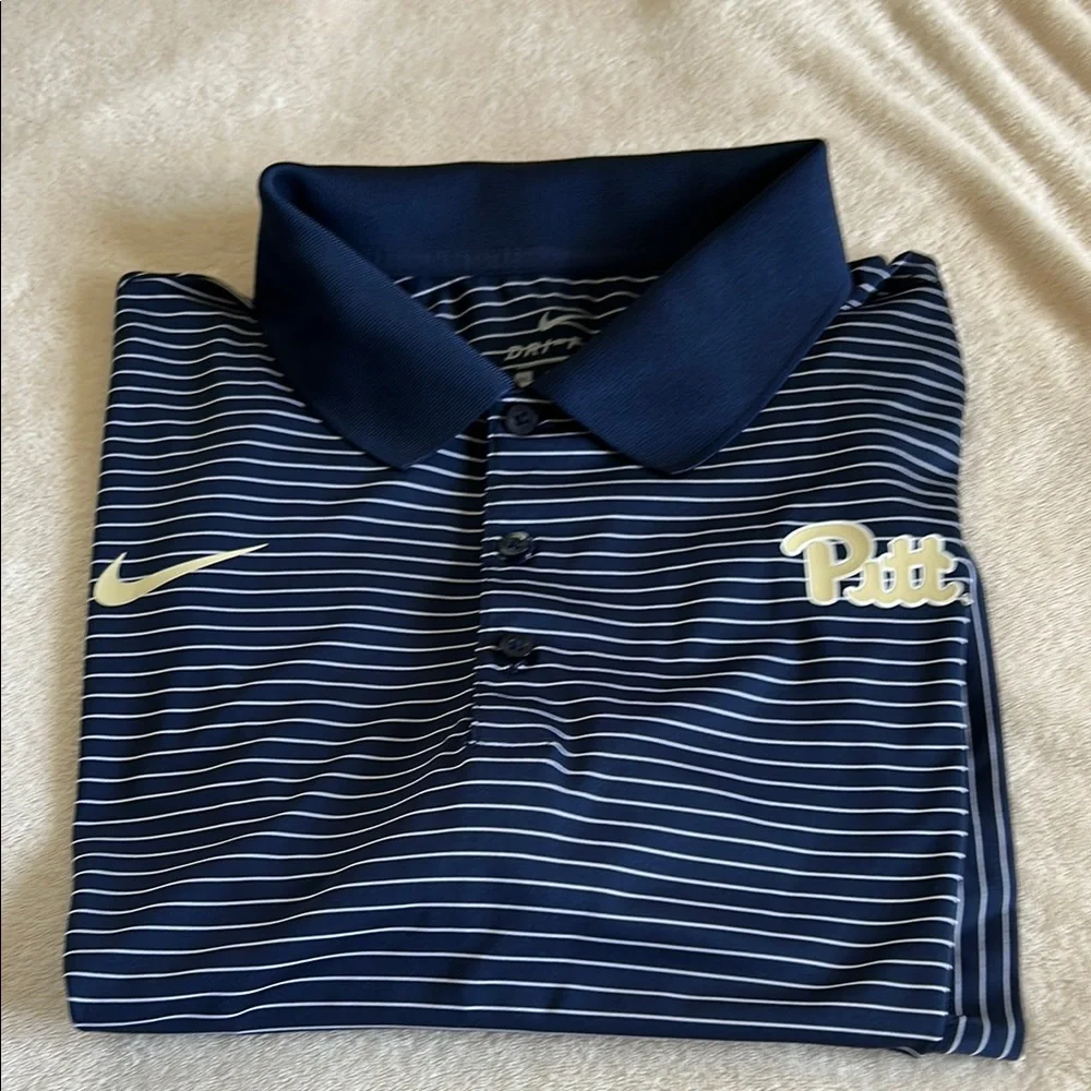Nike Men's Pitt Blue and White Striped Polo Shirt - Picture 1 of 5